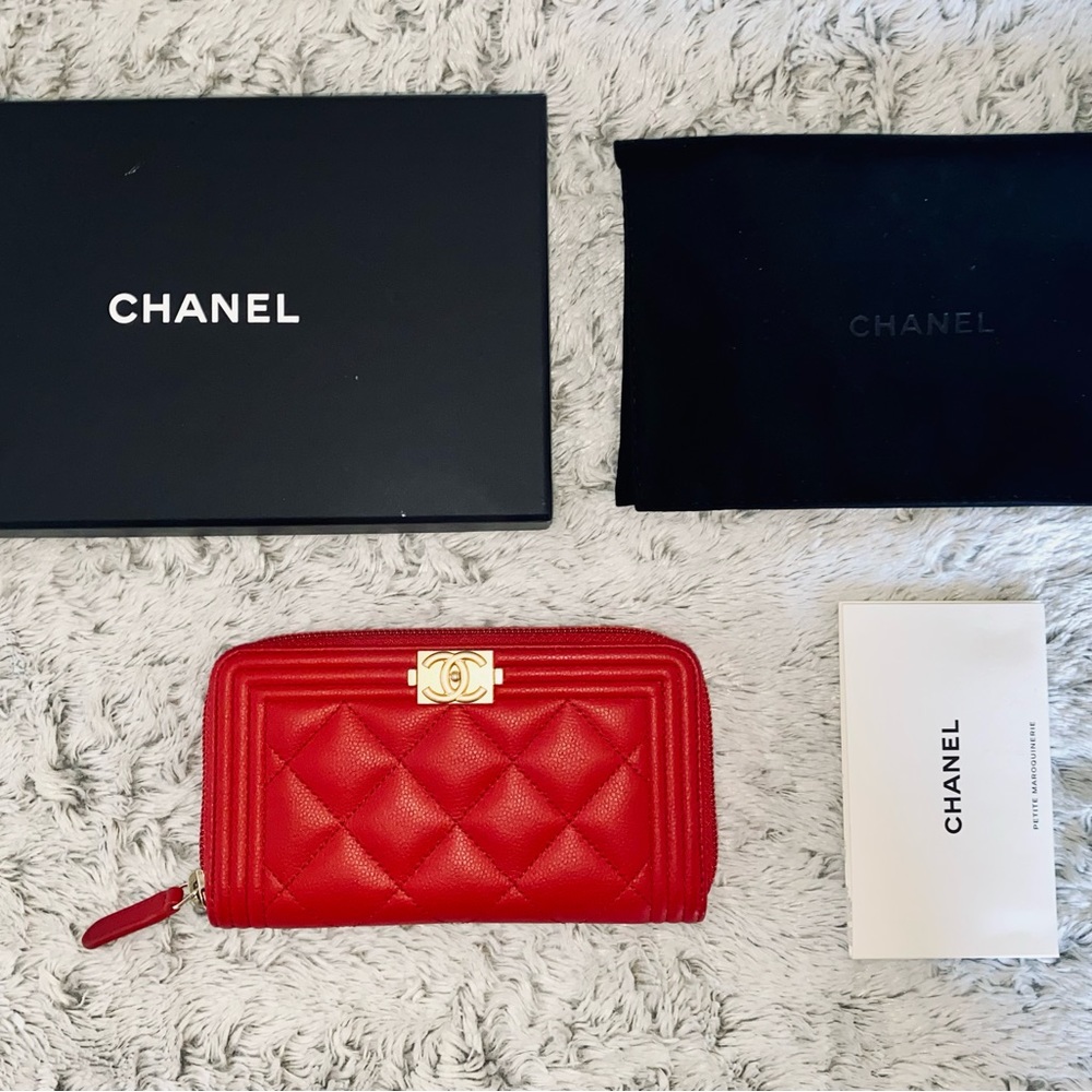 Authentic Chanel Caviar Boy Zip Wallet